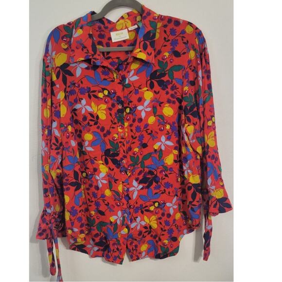Maeve Anthropologie Shirt Size 18W Blithe Button Down Red Fruit Floral Challis - Picture 3 of 12
